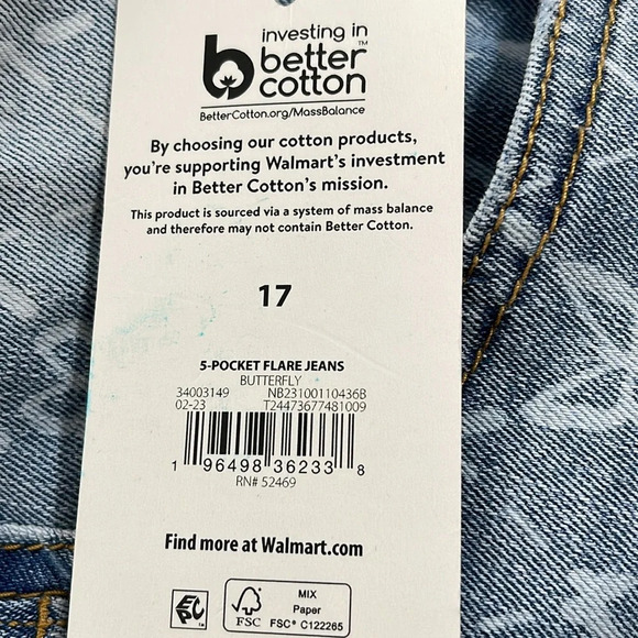 No Boundaries Butterflies Print Juniors Five Pocket Flare Jeans Size 17 NEW - Picture 11 of 14